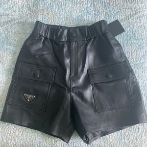 Leather Prada shorts